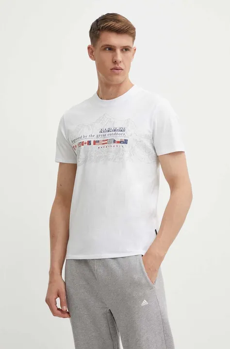 Napapijri tricou din bumbac S-Turin 1 barbati, culoarea alb, cu imprimeu, NP0A4HQG0021
