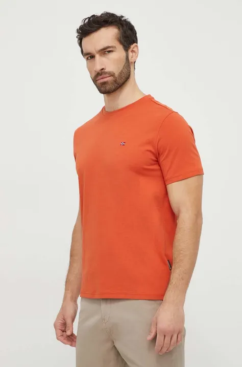 Bombažna kratka majica Napapijri moški, oranžna barva