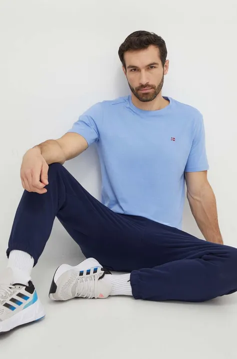 Napapijri t-shirt bawełniany męski kolor niebieski gładki