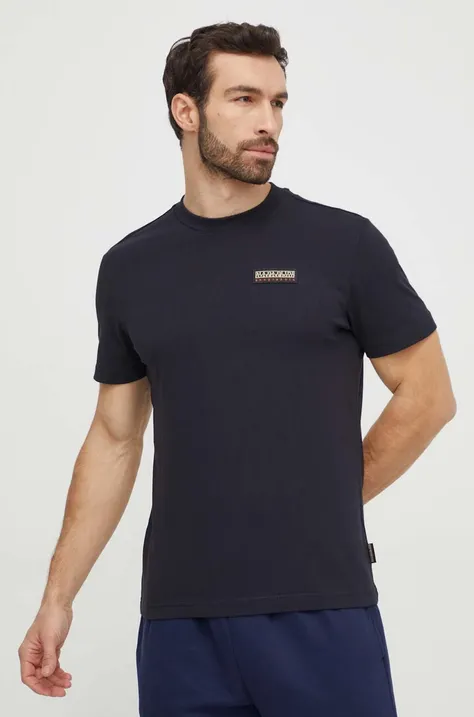 Napapijri t-shirt bawełniany męski kolor czarny z aplikacją