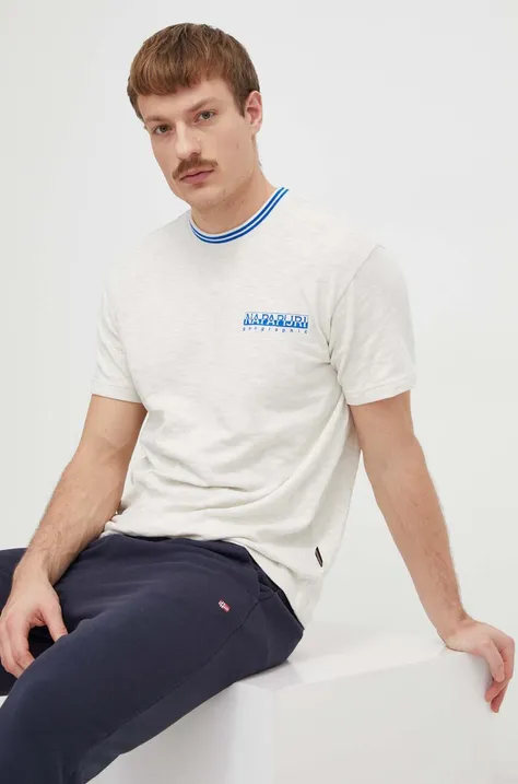 Napapijri t-shirt bawełniany S-Grober męski kolor beżowy z nadrukiem NP0A4HQDN1A1