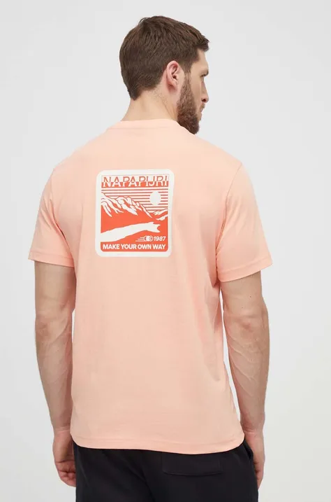 Βαμβακερό μπλουζάκι Napapijri S-Gouin ανδρικά, χρώμα: ροζ NP0A4HTQP1I1