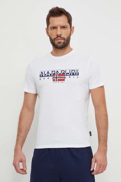 Napapijri t-shirt bawełniany S-Aylmer męski kolor biały z nadrukiem NP0A4HTO0021