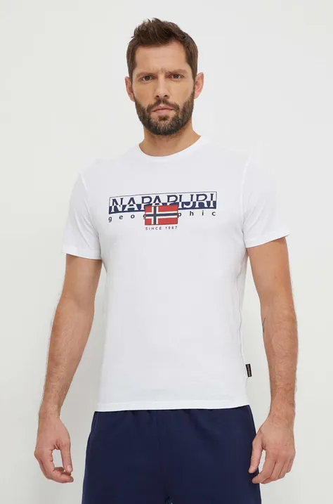 Bombažna kratka majica Napapijri moški, bela barva