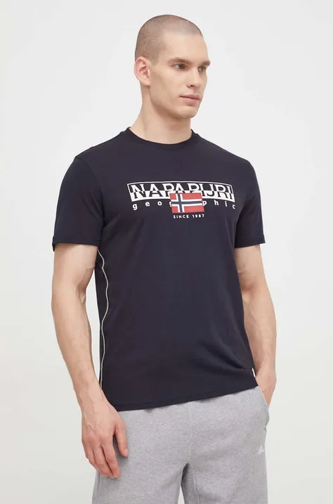 Хлопковая футболка Napapijri мужской цвет чёрный с принтом
