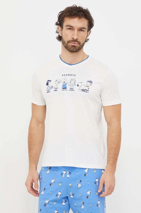 Βαμβακερό t-shirt United Colors of Benetton x Peanuts χρώμα: μπεζ