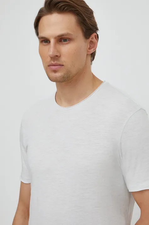 Bavlnené tričko Sisley pánsky, šedá farba, jednofarebný