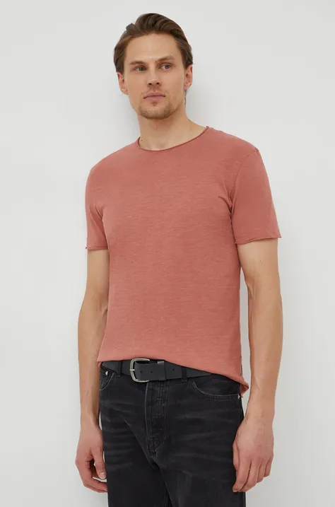 Pamučna majica Sisley za muškarce, boja: ružičasta, bez uzorka