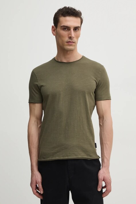 Sisley tricou din bumbac barbati, culoarea verde, neted, 3WF0S101K