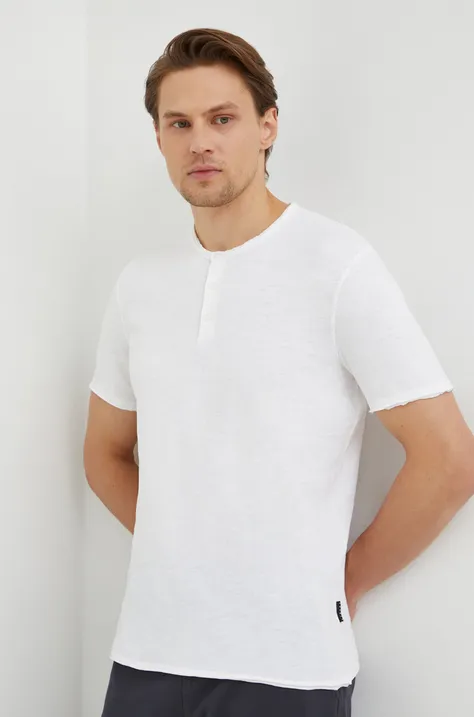 Sisley t-shirt bawełniany męski kolor beżowy gładki
