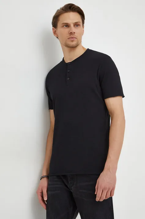 Bavlnené tričko Sisley pánsky, čierna farba, jednofarebný