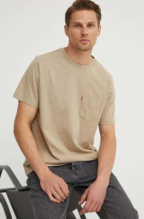 Levi's t-shirt bawełniany męski kolor beżowy z nadrukiem