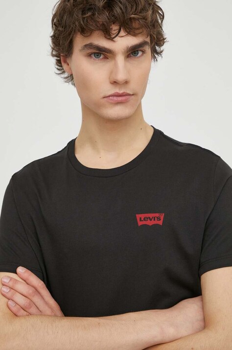 Levi's tricou din bumbac 2-pack barbati, culoarea negru, cu imprimeu
