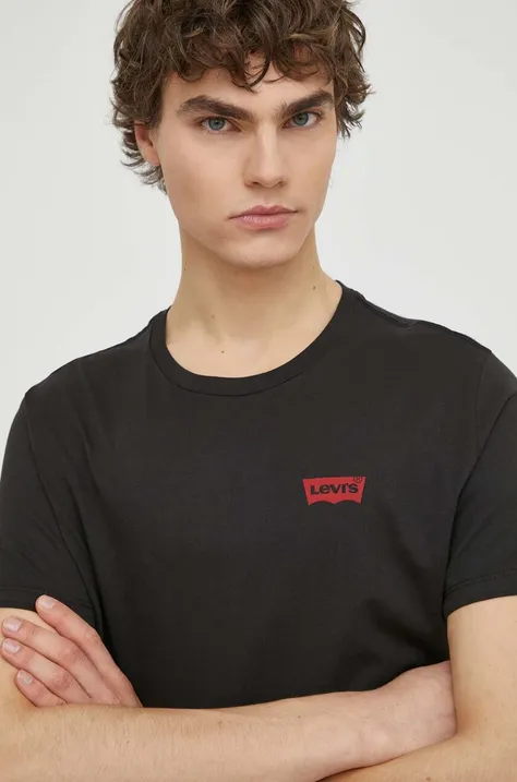 Pamučna majica Levi's 2-pack za muškarce, boja: crna, s tiskom