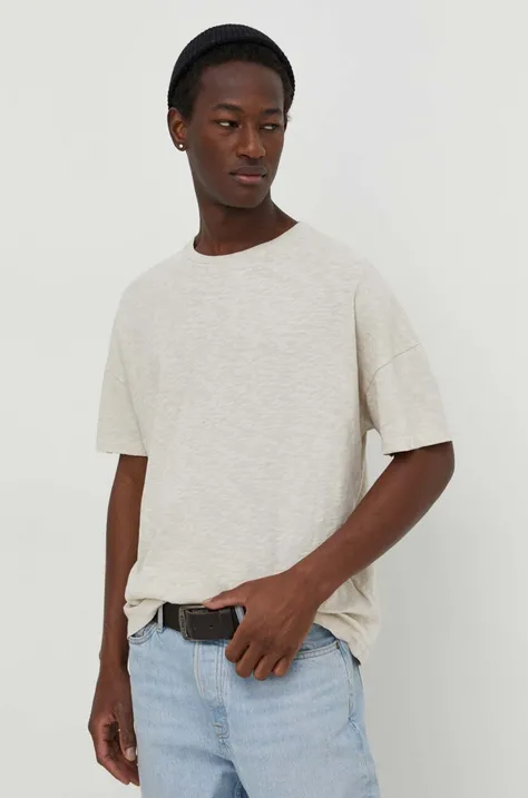 American Vintage t-shirt bawełniany męski kolor beżowy gładki