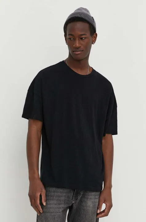 Bombažna kratka majica American Vintage moški, črna barva