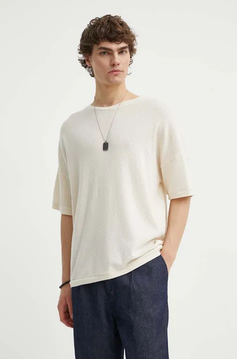 Bavlnené tričko American Vintage T-SHIRT MC COL ROND pánske, béžová farba, jednofarebný, MVIF02AE24