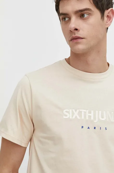 Хлопковая футболка Sixth June мужской цвет бежевый с аппликацией