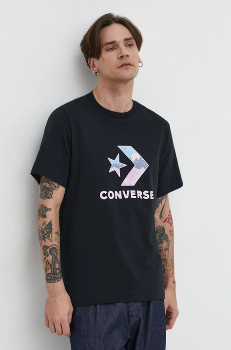 Converse pamut póló fekete, férfi, nyomott mintás