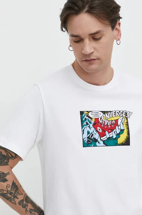 Хлопковая футболка Converse мужской цвет бежевый с принтом