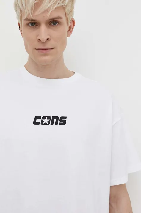 Bombažna kratka majica Converse moški, bela barva