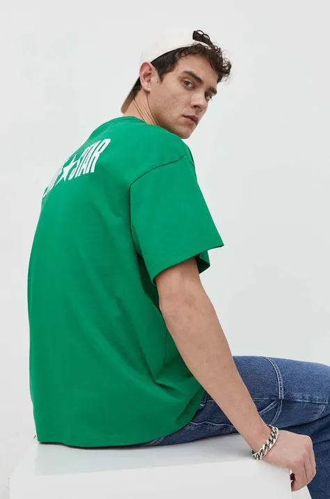 Bavlnené tričko Converse pánsky, zelená farba, s potlačou