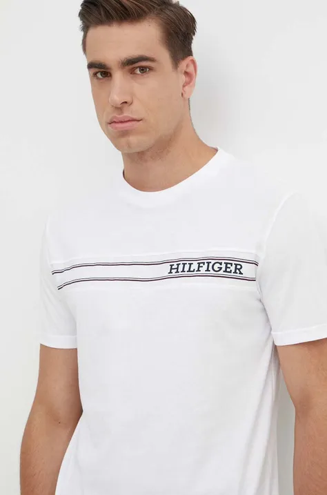 Tommy Hilfiger tricou din bumbac barbati, culoarea alb, cu imprimeu, UM0UM03196