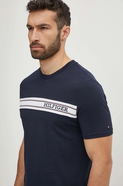 Tommy Hilfiger t-shirt bawełniany męski kolor granatowy z aplikacją UM0UM03196