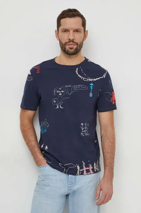 Βαμβακερό μπλουζάκι Desigual ανδρικά, χρώμα: ναυτικό μπλε