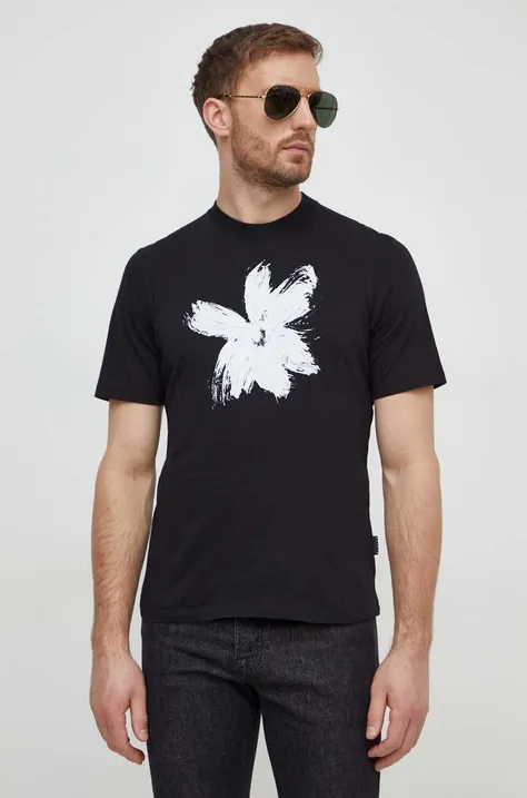 Bavlnené tričko Sisley pánsky, čierna farba, s potlačou