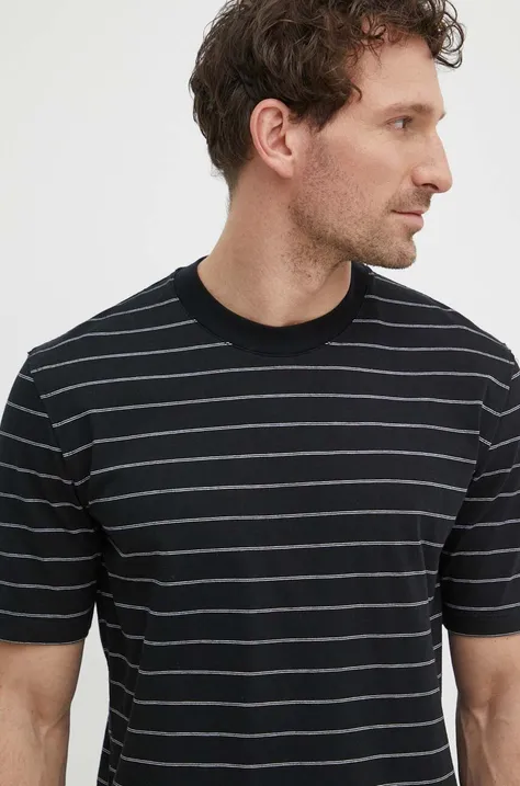 Sisley t-shirt bawełniany męski kolor czarny wzorzysty