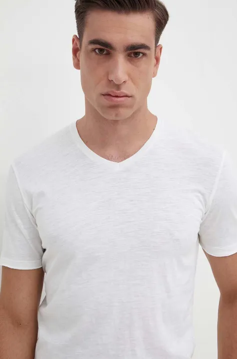 Βαμβακερό μπλουζάκι Sisley ανδρικά, χρώμα: μπεζ