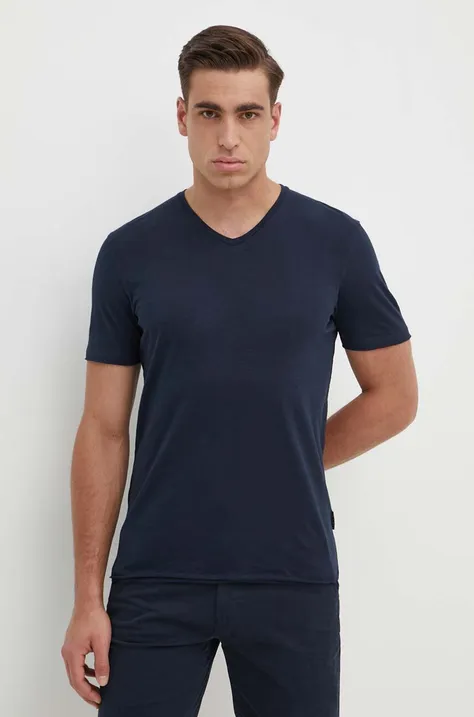 Sisley tricou din bumbac barbati, culoarea albastru marin, neted