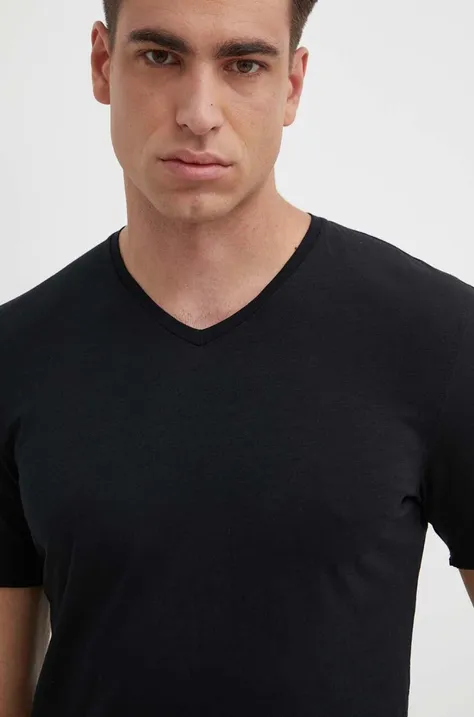 Βαμβακερό μπλουζάκι Sisley ανδρικά, χρώμα: μαύρο