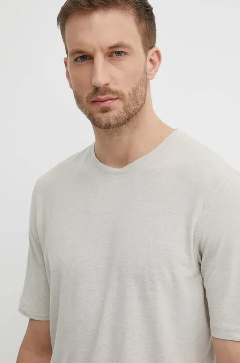 Sisley t-shirt lniany kolor beżowy gładki