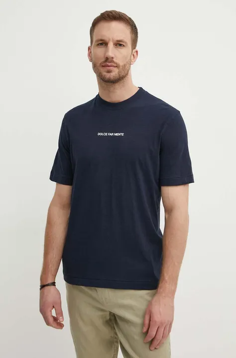 Sisley tricou din bumbac barbati, culoarea albastru marin, cu imprimeu