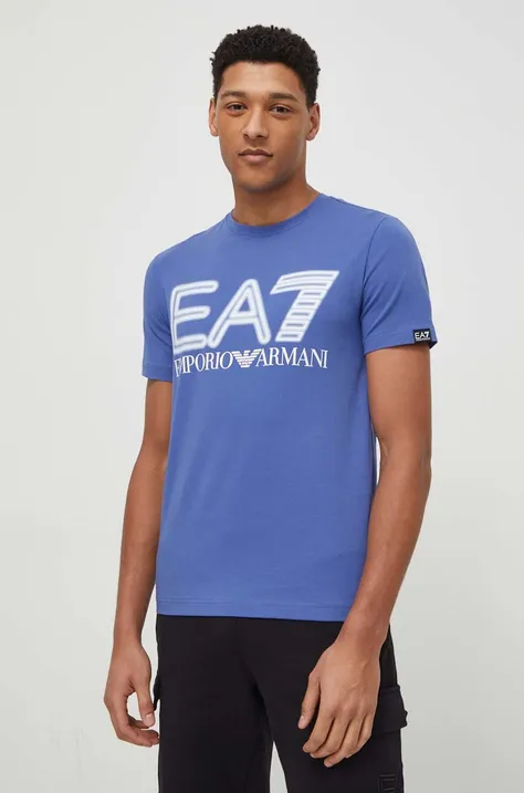 Тениска EA7 Emporio Armani в синьо с принт
