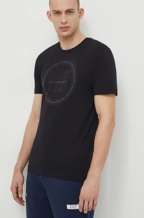 Bombažna kratka majica EA7 Emporio Armani moški, črna barva
