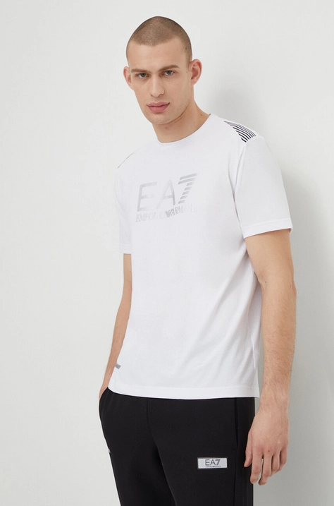 EA7 Emporio Armani t-shirt męski kolor biały z nadrukiem