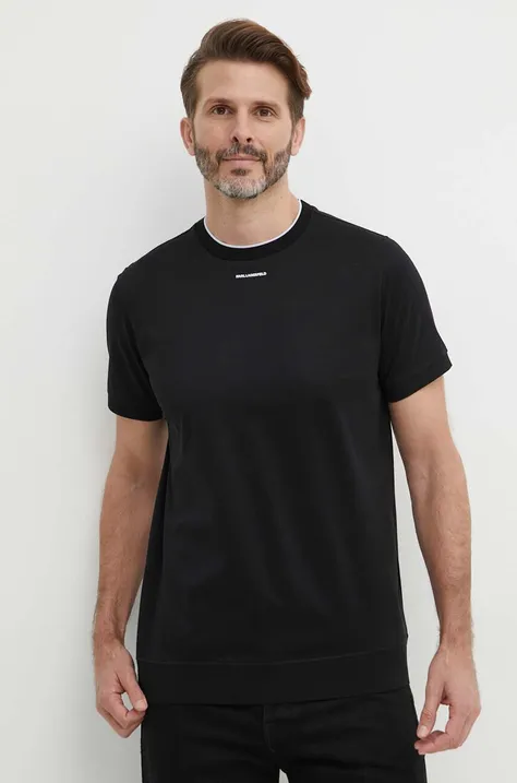 Karl Lagerfeld pamut póló fekete, férfi, sima, 542200.755002