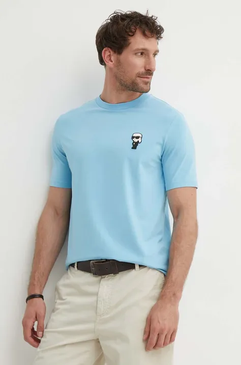 Karl Lagerfeld t-shirt męski kolor niebieski z aplikacją 542221.755027