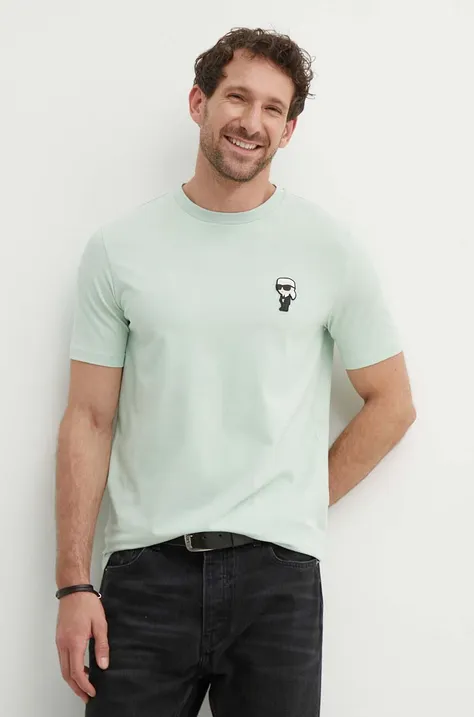 Majica kratkih rukava Karl Lagerfeld za muškarce, boja: tirkizna, s aplikacijom, 542221.755027