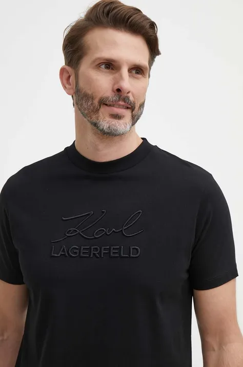 Хлопковая футболка Karl Lagerfeld мужская цвет чёрный с аппликацией 542225.755030