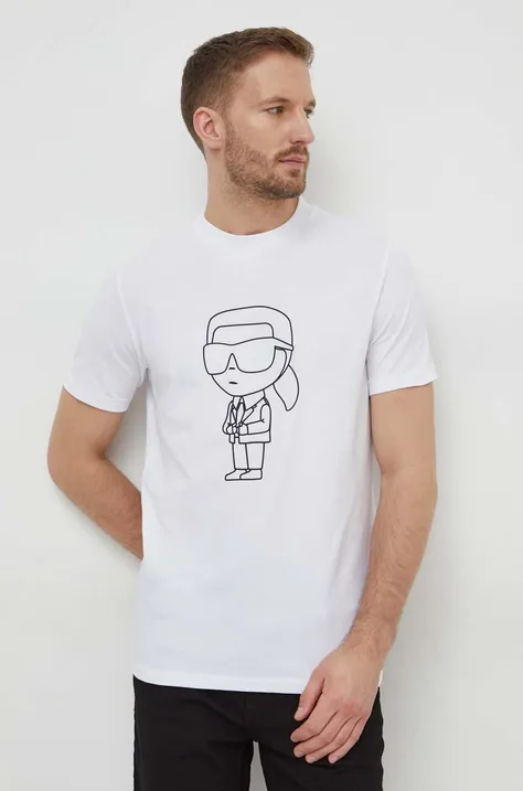 Majica kratkih rukava Karl Lagerfeld za muškarce, boja: bijela, s tiskom, 542221.755054