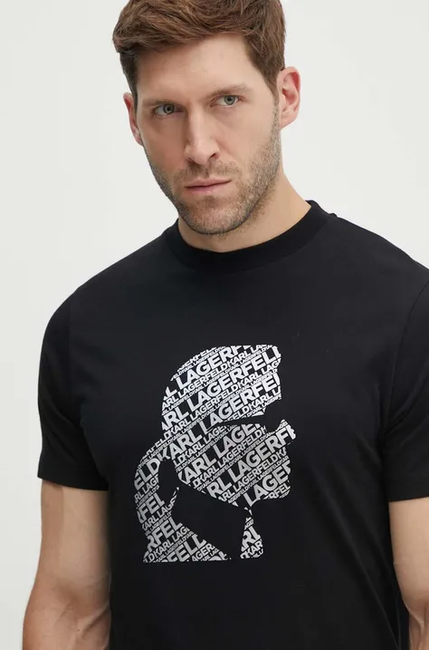 Хлопковая футболка Karl Lagerfeld мужская цвет чёрный с принтом 542224.755082