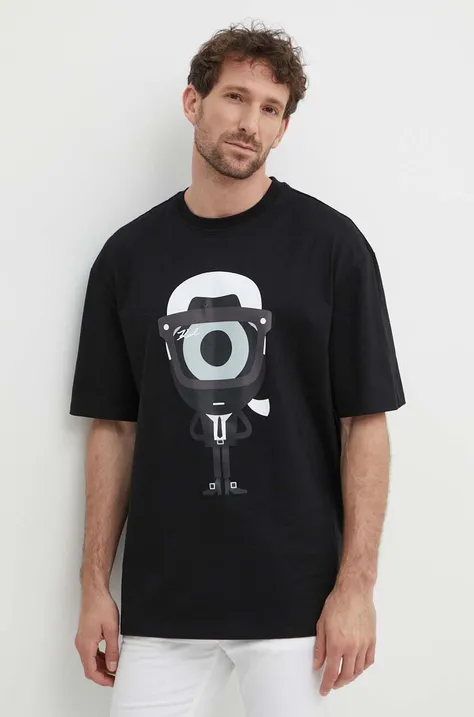 Хлопковая футболка Karl Lagerfeld Dour Darcel X Karl мужская цвет чёрный с принтом 542270.755098