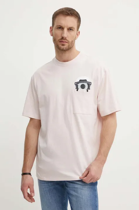 Bombažna kratka majica Karl Lagerfeld Dour Darcel X Karl moška, roza barva, 542270.755099