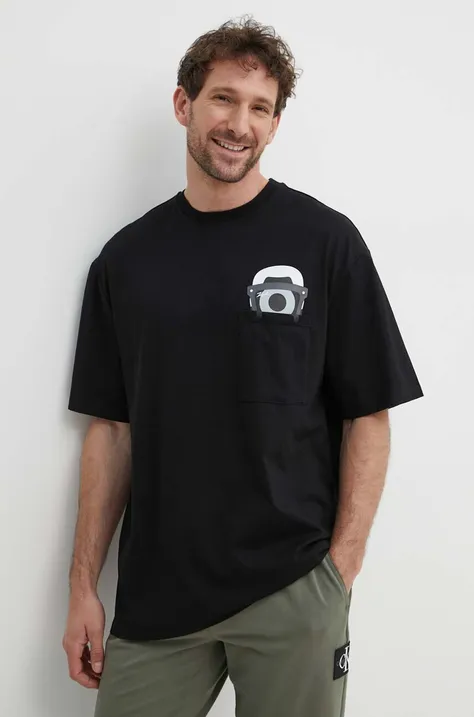 Bombažna kratka majica Karl Lagerfeld Dour Darcel X Karl moška, črna barva, 542270.755099