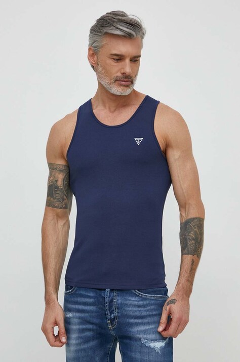 Guess tricou barbati, culoarea albastru marin