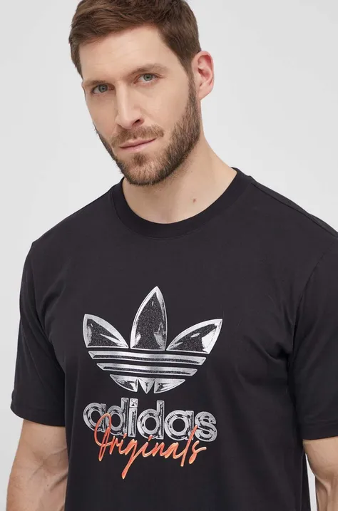 Хлопковая футболка adidas Originals мужской цвет чёрный с принтом